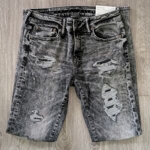 NWT American Eagle Woman's Skinny Black Acid Wash Distressed Jeans Size 29 x 32